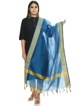 Blue Handloom Cotton Dupatta Festive Wear -Deals Chic Lehenga Store blue handloom cotton dupatta dpdmfmfd050 u