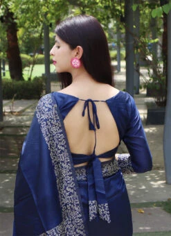 Blue Handloom Raw Silk Saree With Weaving Border Festive Wear -Deals Chic Lehenga Store blue handloom raw silk saree with weaving border sasvw321 b