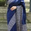 Blue Handloom Raw Silk Saree With Weaving Border Festive Wear
