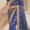 Blue Jacquard Silk Embroiderey N Zari Work Half N Half Saree Party Wear