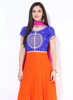 Blue N Orange Ankle Length Anarkali Suit Party Wear -Deals Chic Lehenga Store blue n orange ankle length anarkali suit slnrrsm305 b