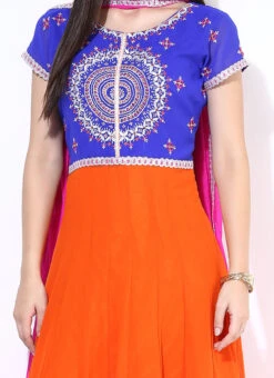 Blue N Orange Ankle Length Anarkali Suit Party Wear