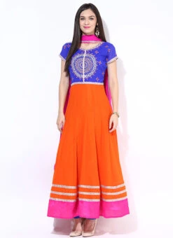 Blue N Orange Ankle Length Anarkali Suit Party Wear -Deals Chic Lehenga Store blue n orange ankle length anarkali suit slnrrsm305 u