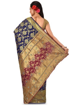 Blue N Red Kanchipuram Art Silk Half N Half Saree Festive Wear -Deals Chic Lehenga Store blue n red kanchipuram art silk half n half saree sadsf3504 b