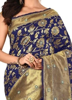 Blue N Red Kanchipuram Art Silk Half N Half Saree Festive Wear