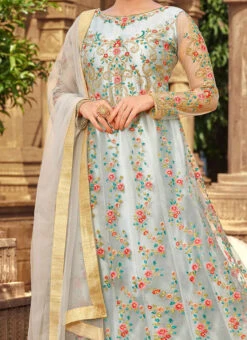 Blue Net Embroidered Designer Anarkali Suit Festive Wear