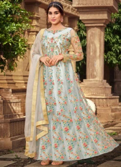 Blue Net Embroidered Designer Anarkali Suit Festive Wear -Deals Chic Lehenga Store blue net embroidered designer anarkali suit slsaj30682020 u