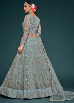 Blue Net Embroidered Work Umbrella Lehenga Choli Party Wear -Deals Chic Lehenga Store blue net embroidered work umbrella lehenga choli ghska46097906 b