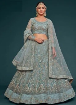 Blue Net Embroidered Work Umbrella Lehenga Choli Party Wear -Deals Chic Lehenga Store blue net embroidered work umbrella lehenga choli ghska46097906 u