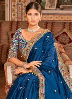 Blue Organza Thread N Sequins Work Saree Party Wear -Deals Chic Lehenga Store blue organza thread n sequins work saree sasak353328004 b