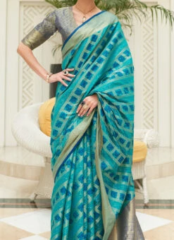 Blue Patola Silk Zari Work Saree Festive Wear
