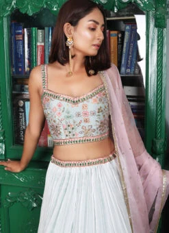 Light Grey Pure Silk Hand Work A Line Lehenga Party Wear -Deals Chic Lehenga Store blue pure silk hand work a line lehenga ghksg4033 b