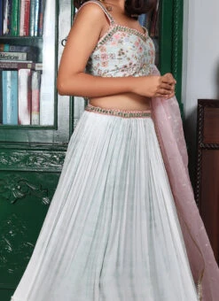 Light Grey Pure Silk Hand Work A Line Lehenga Party Wear