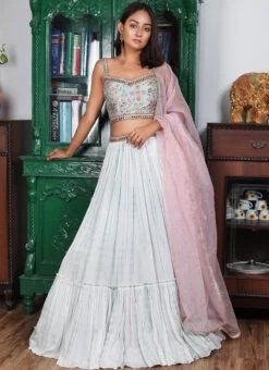 Light Grey Pure Silk Hand Work A Line Lehenga Party Wear -Deals Chic Lehenga Store blue pure silk hand work a line lehenga ghksg4033 u