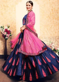Blue Satin Embroidered Umbrella Lehenga Wedding Wear -Deals Chic Lehenga Store blue satin embroidered umbrella lehenga ghsak43011626 b