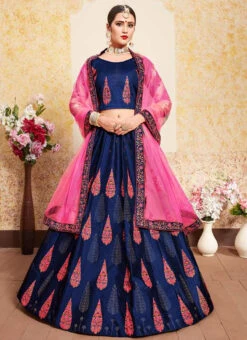 Blue Satin Embroidered Umbrella Lehenga Wedding Wear -Deals Chic Lehenga Store blue satin embroidered umbrella lehenga ghsak43011626 u