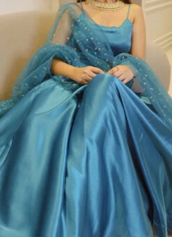 Blue Satin Umbrella Lehenga Party Wear