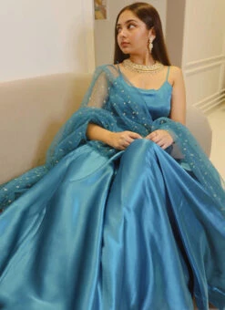 Blue Satin Umbrella Lehenga Party Wear -Deals Chic Lehenga Store blue satin umbrella lehenga ghuhoa002 u