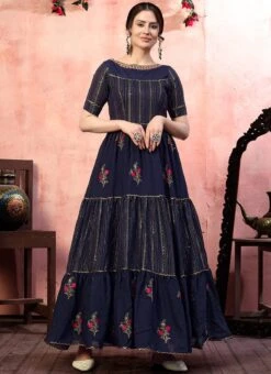 Blue Silk Anarkali Gown Party Wear -Deals Chic Lehenga Store blue silk anarkali gown bgwsom4525 u