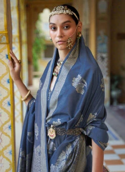 Blue Smooth Silk Foil Printed Saree Festive Wear -Deals Chic Lehenga Store blue smooth silk foil printed saree sasacu8049 b