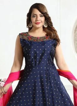 Blue Taffeta Embroidered Gown Party Wear -Deals Chic Lehenga Store blue taffeta embroidered gown bgwrmnf809b b