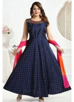 Blue Taffeta Embroidered Gown Party Wear -Deals Chic Lehenga Store blue taffeta embroidered gown bgwrmnf809b u