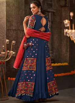 Blue Viscose Printed Kutch Work Chaniya Choli Festive Wear -Deals Chic Lehenga Store blue viscose printed kutch work chaniya choli ghsom2346 b