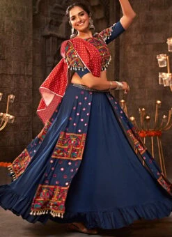 Blue Viscose Printed Kutch Work Chaniya Choli Festive Wear -Deals Chic Lehenga Store blue viscose printed kutch work chaniya choli ghsom2346 u