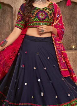 Blue Viscose Rayon Kutch And Mirror Work Chaniya Choli Festive Wear