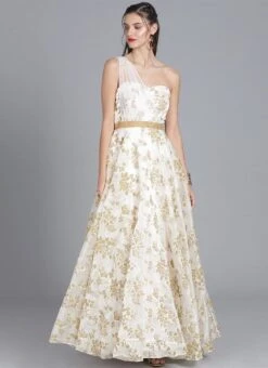 Ethnovog White One Shoulder Gown Party Wear -Deals Chic Lehenga Store bollywood vogue customised white one shoulder gown IWBV01903799 u