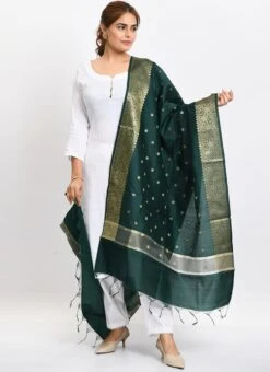 Bottle Green Banarasi Silk Weaving Work Dupatta Work Wear -Deals Chic Lehenga Store bottle green banarasi silk weaving work dupatta dpdmimfd182 u