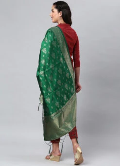 Bottle Green Benarasi Silk Jacquard Woven Dupatta Festive Wear -Deals Chic Lehenga Store bottle green benarasi silk jacquard woven dupatta dpsli1403107dg b