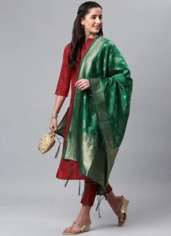 Bottle Green Benarasi Silk Jacquard Woven Dupatta Festive Wear -Deals Chic Lehenga Store bottle green benarasi silk jacquard woven dupatta dpsli1403107dg u