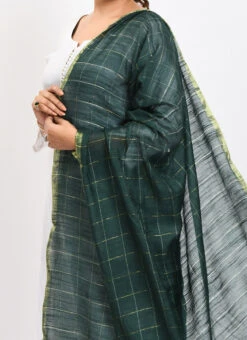 Bottle Green Cotton Slub Weaving Work Dupatta Work Wear
