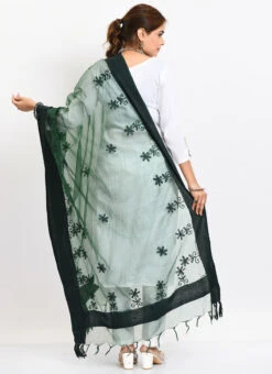 Bottle Green Organza Cotton Chikankari Embroidery Dupatta Work Wear -Deals Chic Lehenga Store bottle green organza cotton chikankari embroidery dupatta dpdmimfd116 b