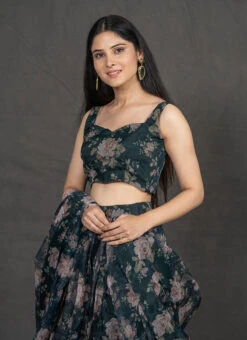 Bottle Green Organza Umbrella Lehenga Party Wear 7 Bottle Green Organza Umbrella Lehenga Party Wear -Deals Chic Lehenga Store bottle green organza umbrella lehenga ghuhoa012 b