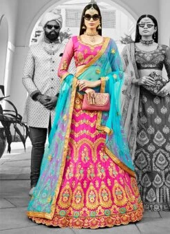 Bright Pink Art Silk A Line Lehenga Wedding Wear 6 Bright Pink Art Silk A Line Lehenga Wedding Wear -Deals Chic Lehenga Store bright pink art silk a line lehenga ghssizohra30401 u