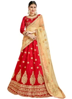 Bright Red Art Silk Embroidered A Line Lehenga Wedding Wear -Deals Chic Lehenga Store bright red art silk embroidered a line lehenga ghsssitpngt229102 u