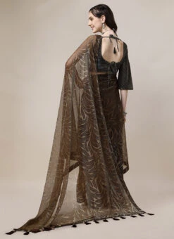Brown Color Printed Work Lycra Saree Party Wear -Deals Chic Lehenga Store brown color printed work lycra saree sasbhlos0102d b