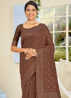 Brown Cotton Silk Weaving Work Saree Festive Wear -Deals Chic Lehenga Store brown cotton silk weaving work saree sasacu8498 b