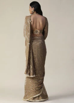 Brown Faux Georgette Hand Work Saree Wedding Wear -Deals Chic Lehenga Store brown faux georgette hand word sari sadsas831 b