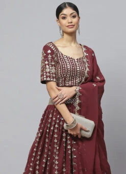 Brown Georgette Embroidered A Line Lehenga Party Wear -Deals Chic Lehenga Store brown georgette embroidered a line lehenga ghmkns161 b