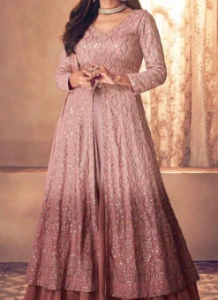 Brown Georgette Sequins Embroidery Anarkali Lehenga Party Wear