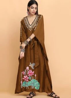 Brown Handpainted Kaftan Set Party Wear -Deals Chic Lehenga Store brown handpainted kaftan set kfdasct174 u