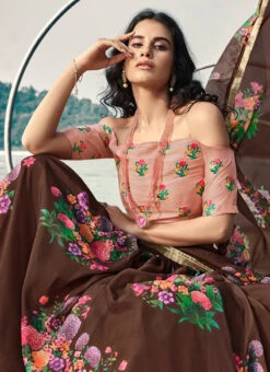 Brown Organza Digital Print Umbrella Lehenga Party Wear -Deals Chic Lehenga Store brown organza digital print umbrella lehenga ghsak41595308 b
