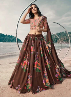 Brown Organza Digital Print Umbrella Lehenga Party Wear -Deals Chic Lehenga Store brown organza digital print umbrella lehenga ghsak41595308 u