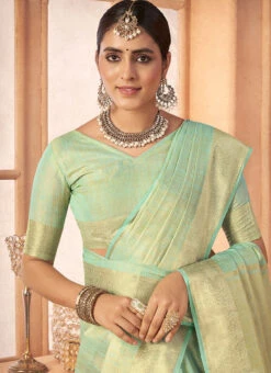 Celeste Blue Art Silk Banarasi Saree Festive Wear -Deals Chic Lehenga Store celeste blue art silk banarasi saree samkns5146109 b