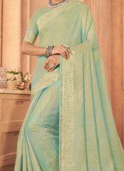Celeste Blue Art Silk Banarasi Saree Festive Wear