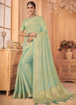 Celeste Blue Art Silk Banarasi Saree Festive Wear -Deals Chic Lehenga Store celeste blue art silk banarasi saree samkns5146109 u