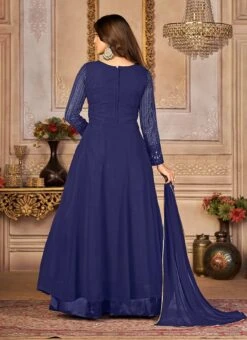 Centre Slit Navy Blue Georgette Sequins Embroidery A Line Lehenga Party Wear -Deals Chic Lehenga Store centre slit navy blue georgette sequins embroidery a line lehenga ghsdi122b b